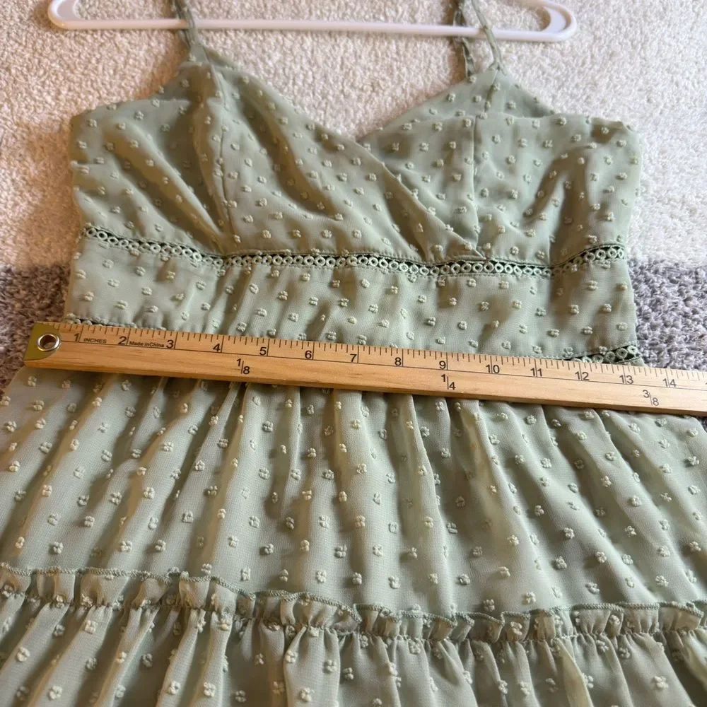 Altar’d state Dress Womens Size Medium chiffon lace tiered Sage‎ Green Mini